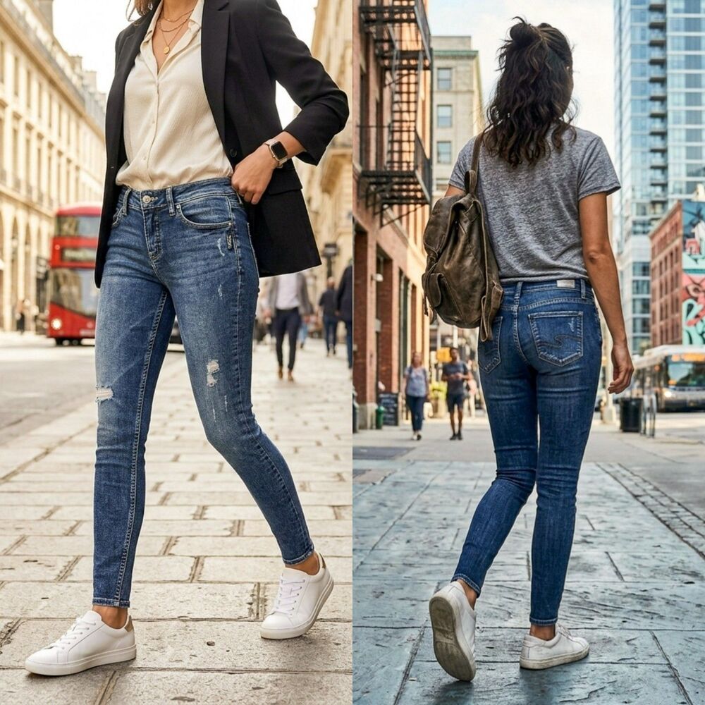 Silver Jeans Co. Suki Mid-Rise Super Skinny Distressed Jeans - Size 27 x 27